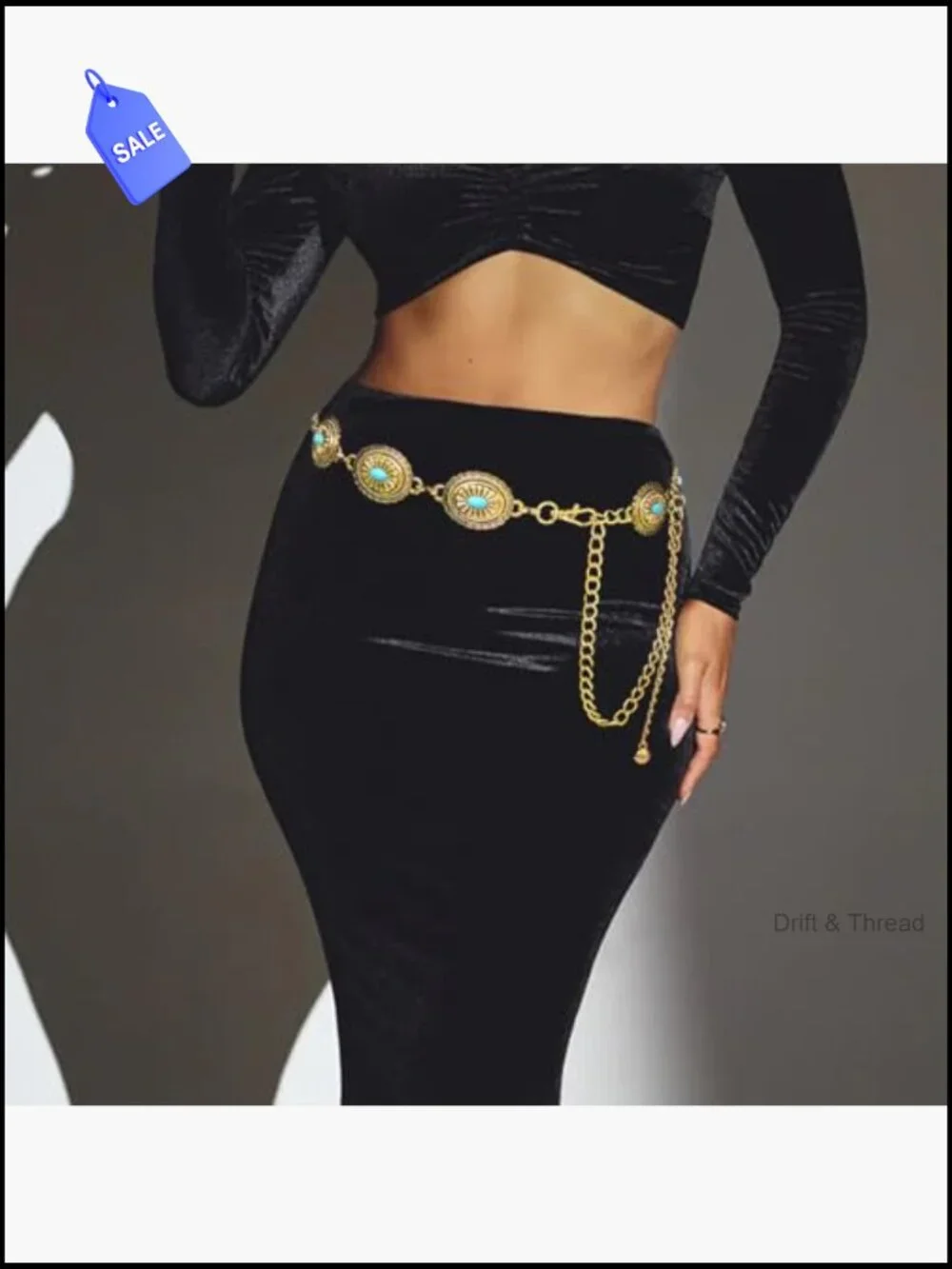 Metal Concho Chain Belt Western Cowgirl Waist Chain